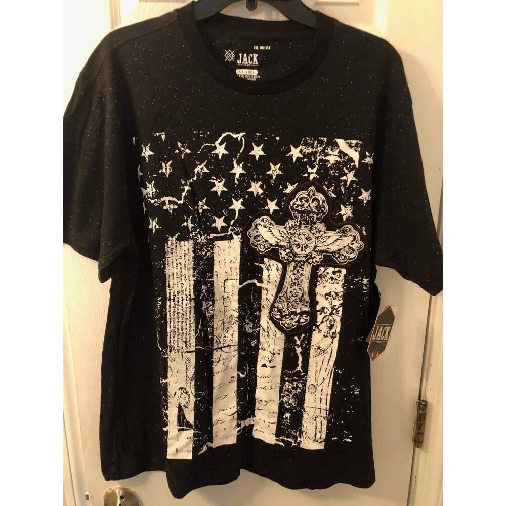 Flag & Cross Black T Shirt Xlarge By Jack DMD Full frontโ logo Made in India NWT